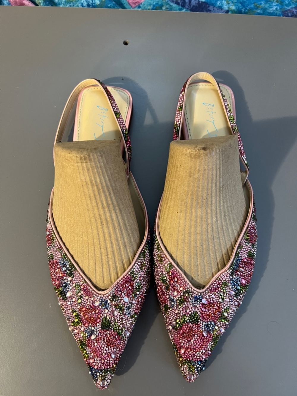 Betsey Johnson Pink Multicolor Beaded Pointed Slingback Flats - Picture 8 of 8
